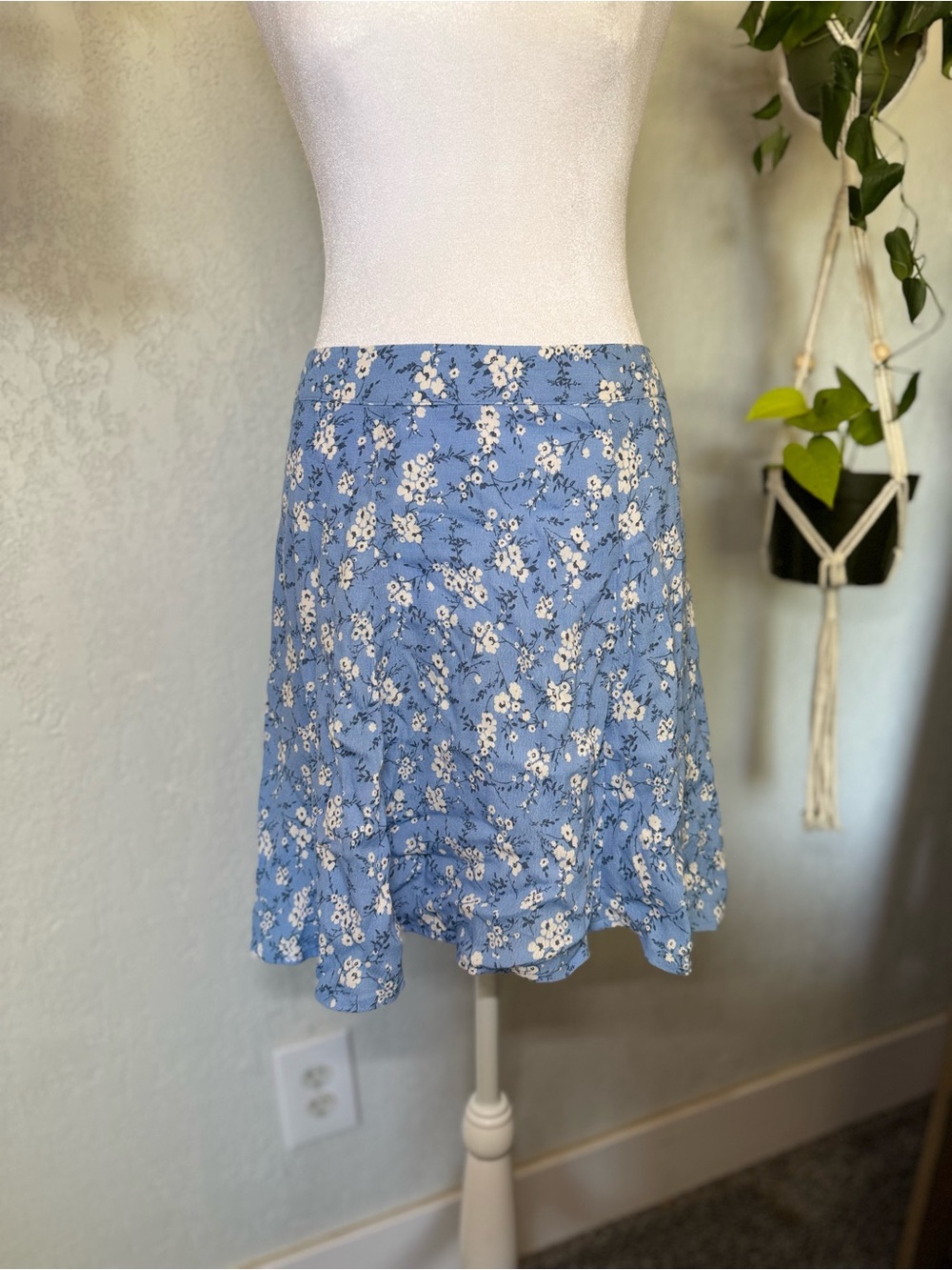 Light Blue Floral Skater Skirt
